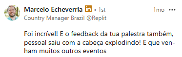 Depoimento de Marcelo Echeverria (Replit) sobre a palestra de Vinicius Lana